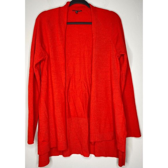 Eileen Fisher Red 100% Merino Wool Open Front High Low Cardigan Sweater | Size M - Picture 2 of 10